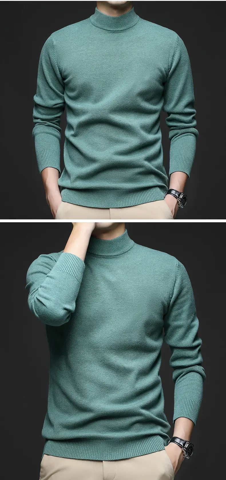 Men Navy Slim Fit Semi-High Collar Sweater — feature 12