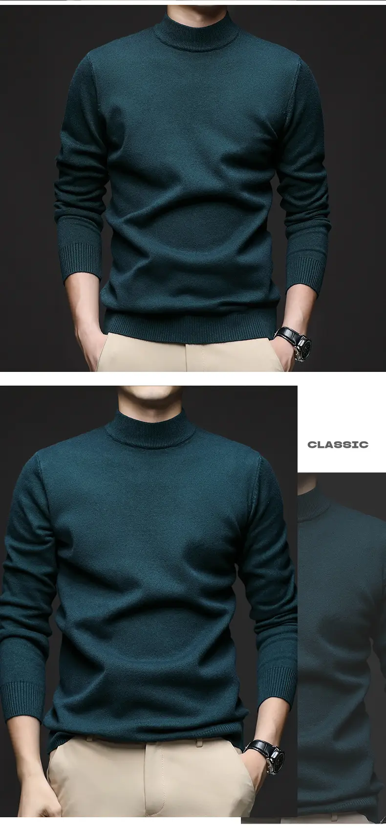 Men Navy Slim Fit Semi-High Collar Sweater — feature 13