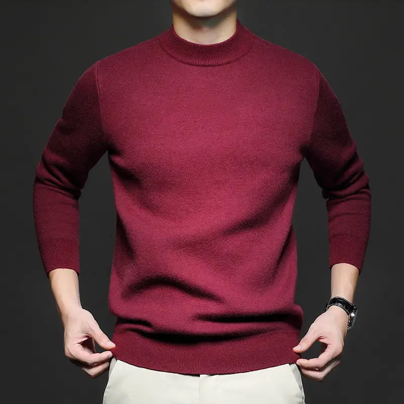 Men Navy Slim Fit Semi-High Collar Sweater - Image 2