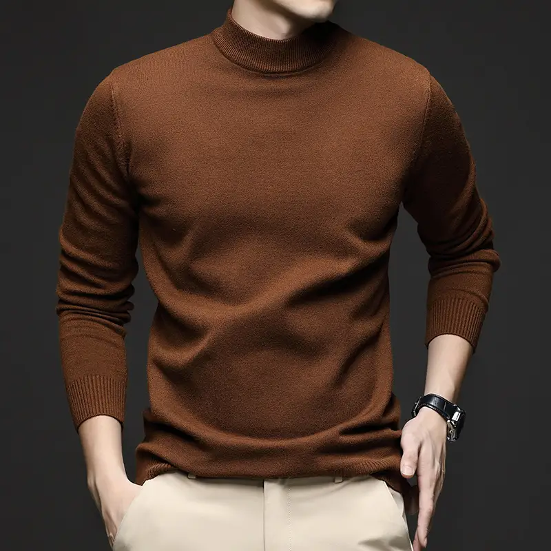 Men Navy Slim Fit Semi-High Collar Sweater - Image 6