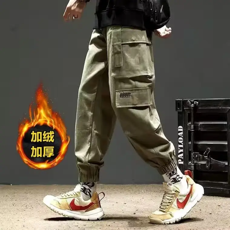 Men Velvet Cargo Pants Black Large Casual Wear