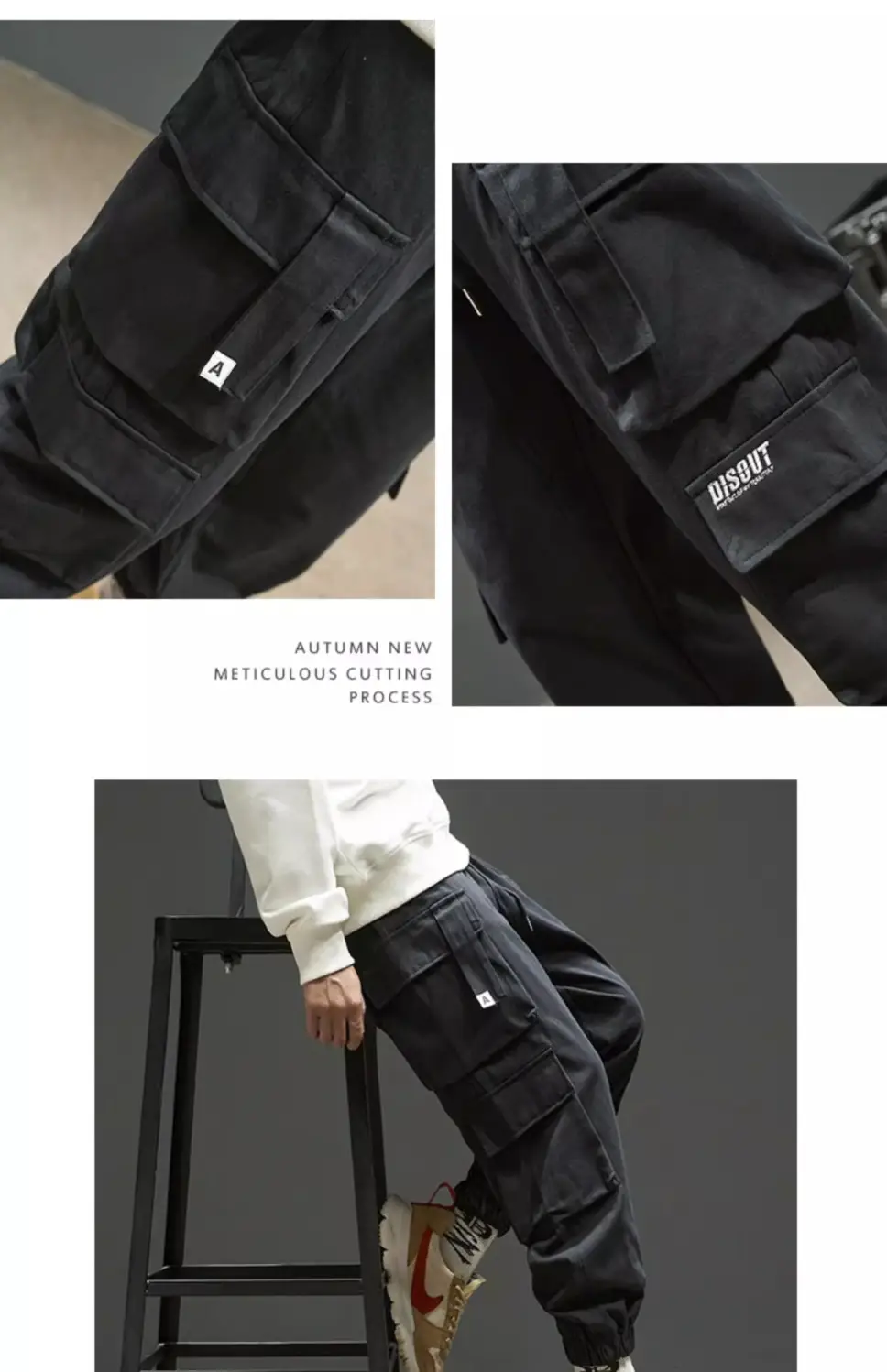Men Velvet Cargo Pants Black Large Casual Wear — feature 20
