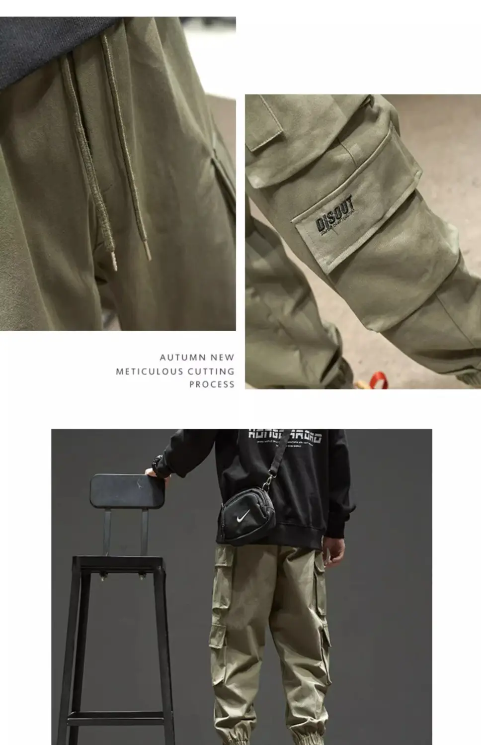 Men Velvet Cargo Pants Black Large Casual Wear — feature 28