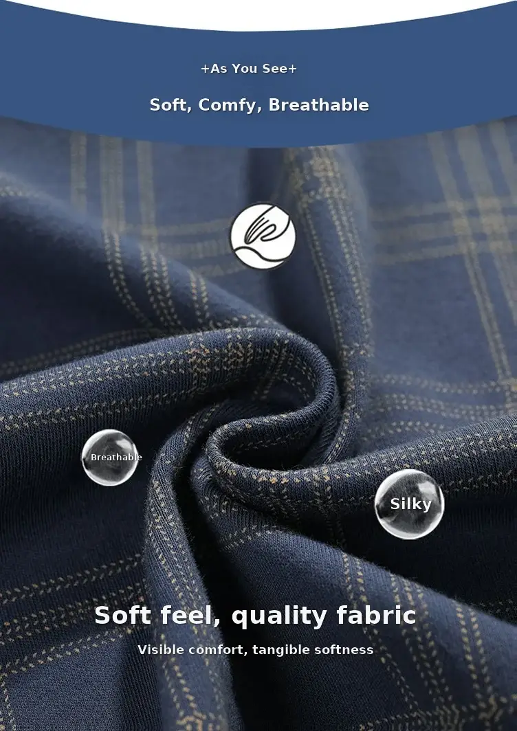 Men's 3-Piece Plaid Pajamas Set Blue — feature 4