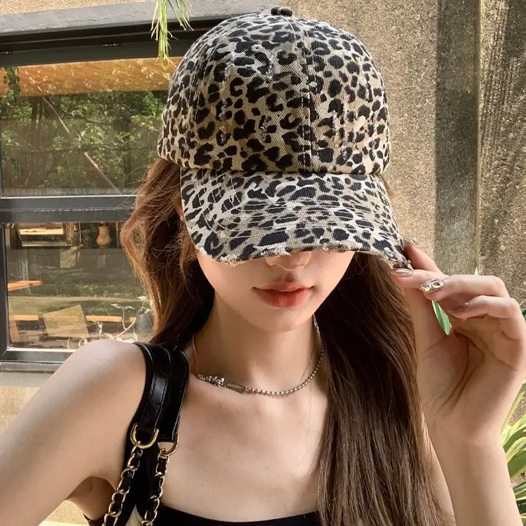 Women Leopard Print Baseball Cap with Wide Brim - Image 3