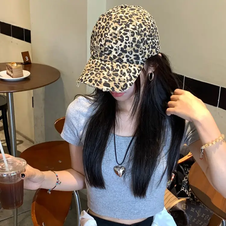 Women Leopard Print Baseball Cap with Wide Brim - Image 5