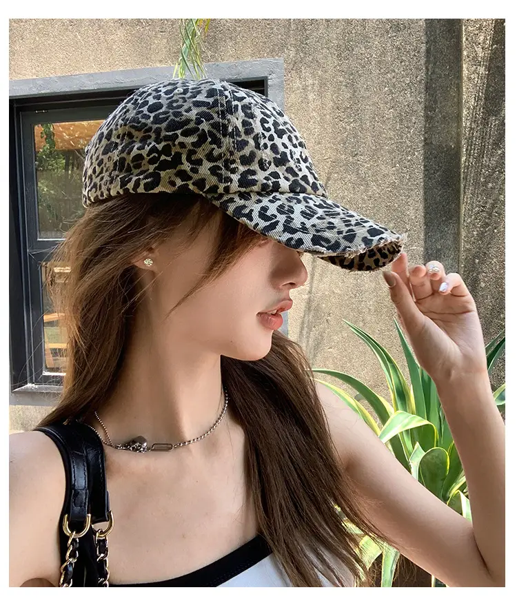 Women Leopard Print Baseball Cap with Wide Brim — feature 14