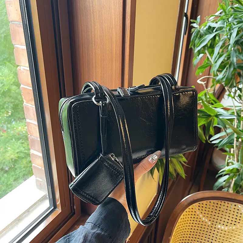 Summer New Arrival Zipper Shoulder Bag PU Leather Tan - Image 7