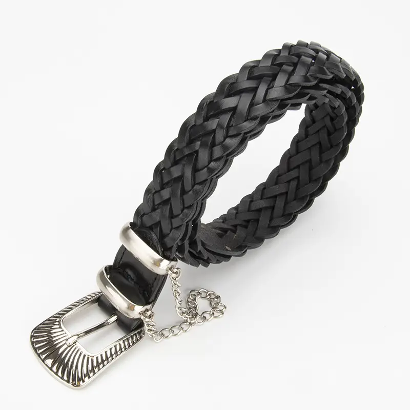 Women's Black Braided Belt with Joker Pin Buckle - Image 4