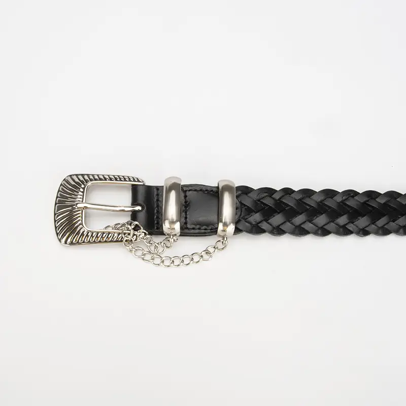 Women's Black Braided Belt with Joker Pin Buckle - Image 5