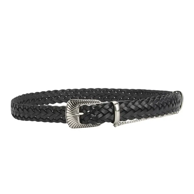 Women's Black Braided Belt with Joker Pin Buckle - Image 6