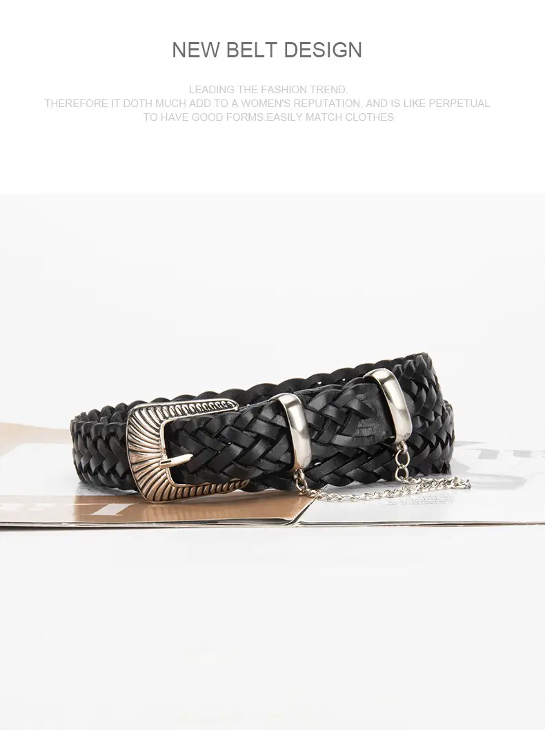 Women's Black Braided Belt with Joker Pin Buckle — feature 10