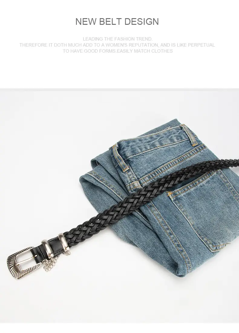 Women's Black Braided Belt with Joker Pin Buckle — feature 11