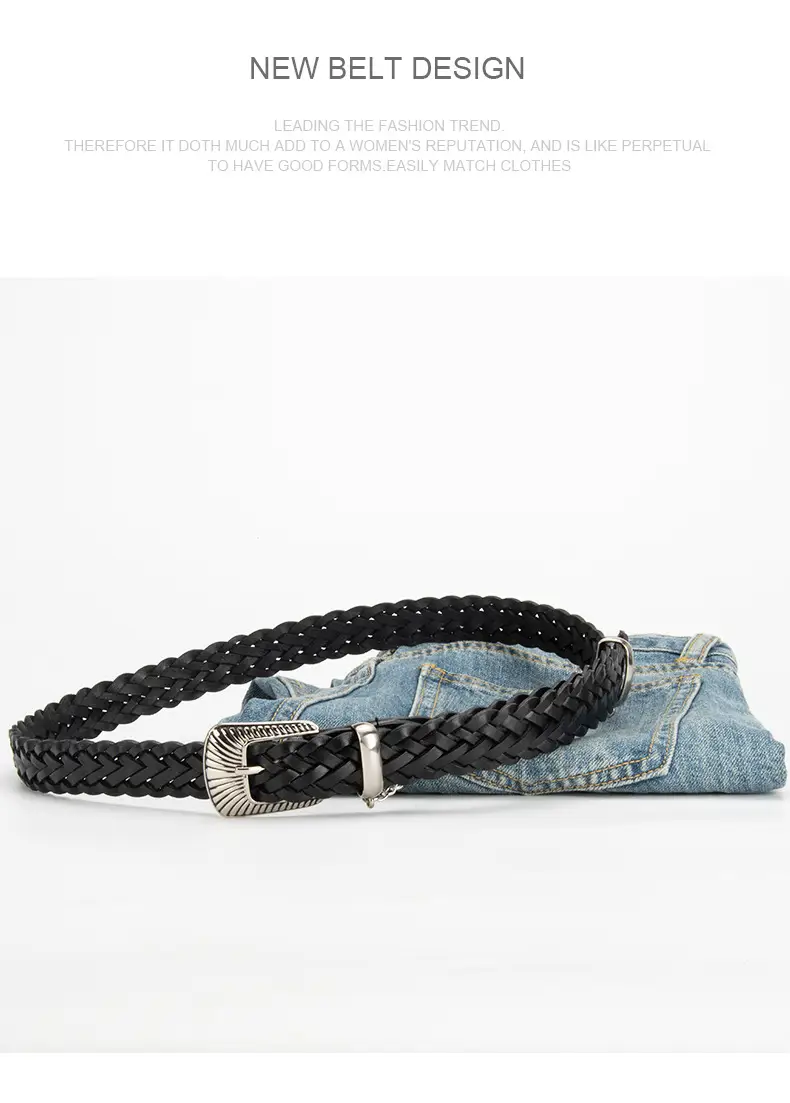 Women's Black Braided Belt with Joker Pin Buckle — feature 12