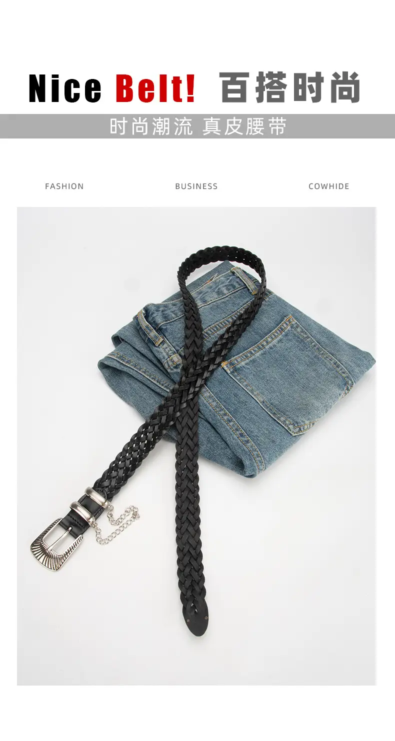 Women's Black Braided Belt with Joker Pin Buckle — feature 3