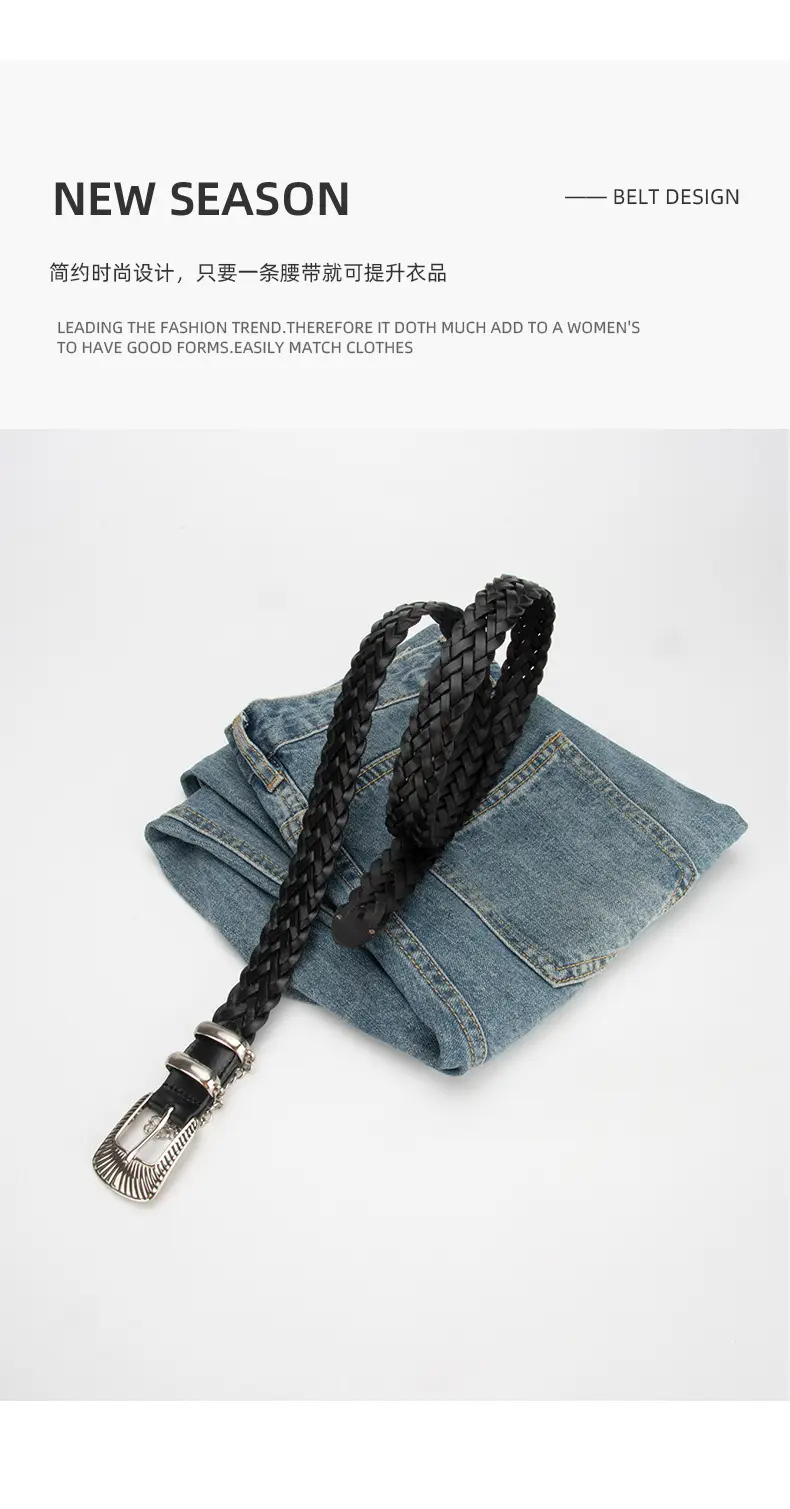 Women's Black Braided Belt with Joker Pin Buckle — feature 4