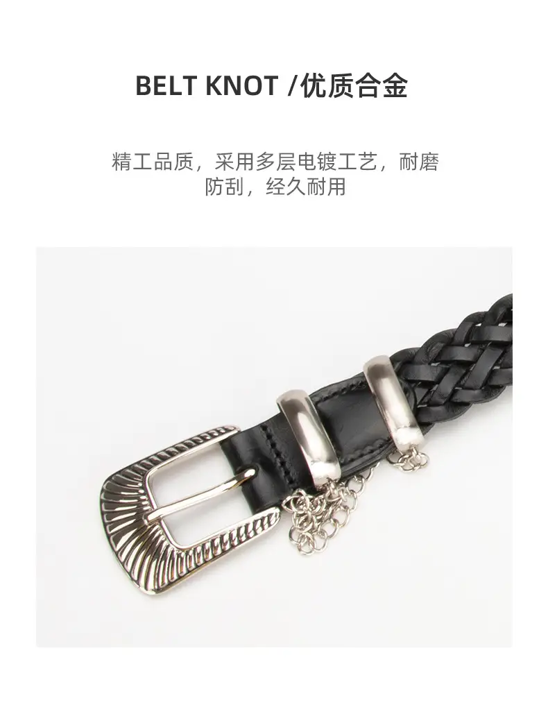 Women's Black Braided Belt with Joker Pin Buckle — feature 6