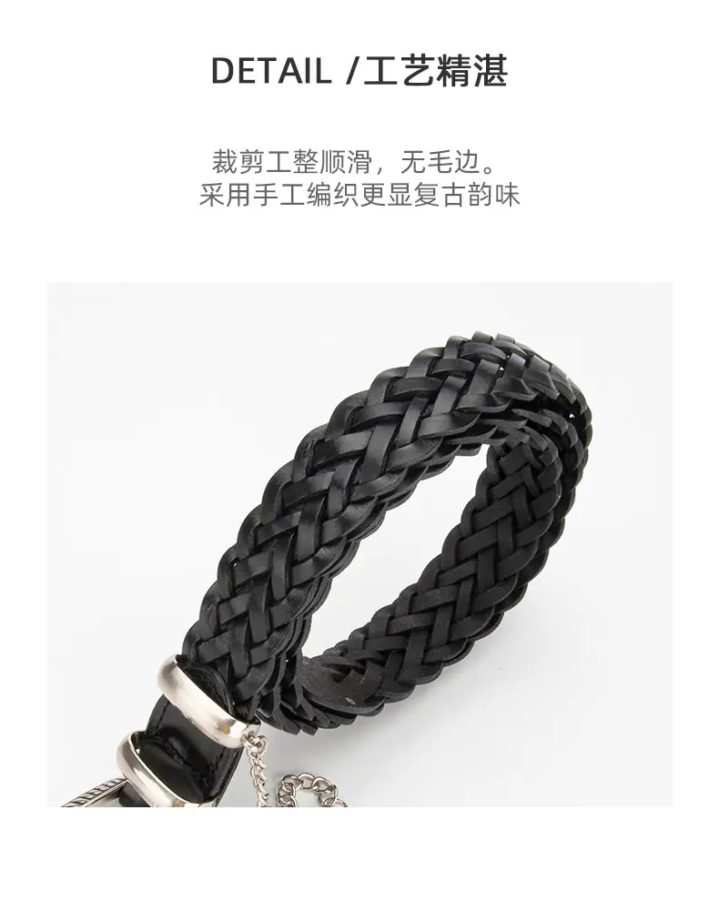 Women's Black Braided Belt with Joker Pin Buckle — feature 7