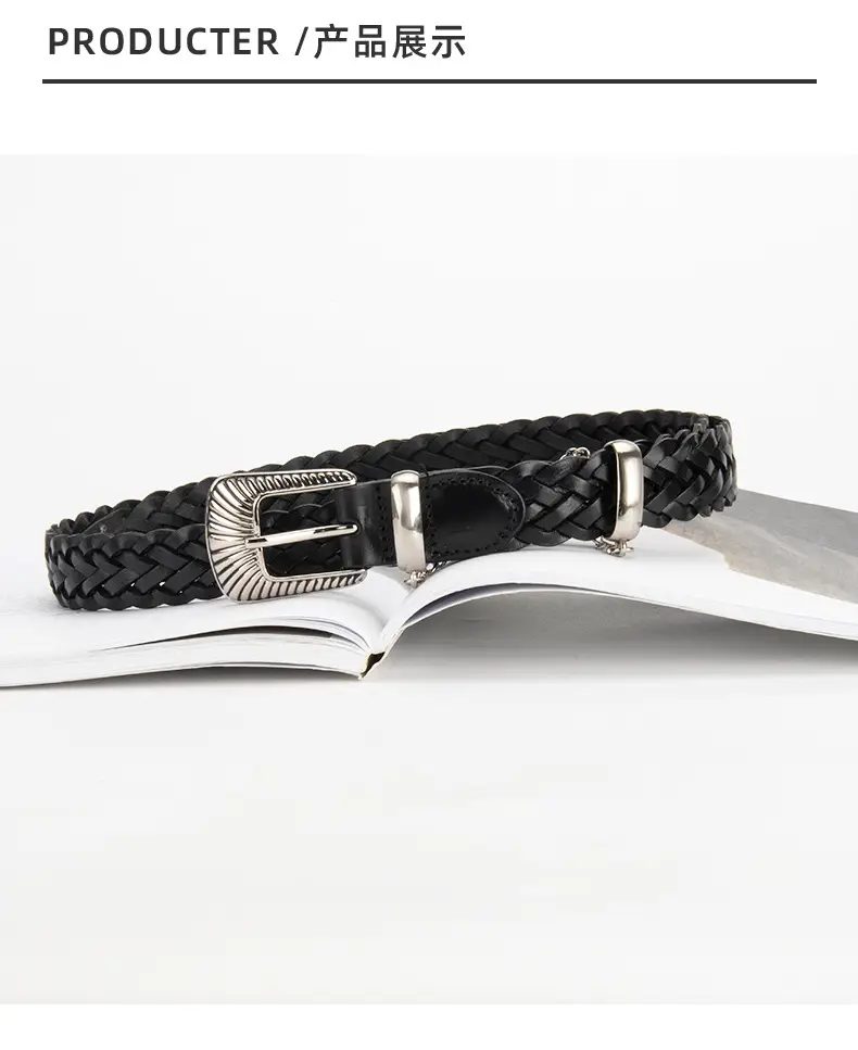 Women's Black Braided Belt with Joker Pin Buckle — feature 8