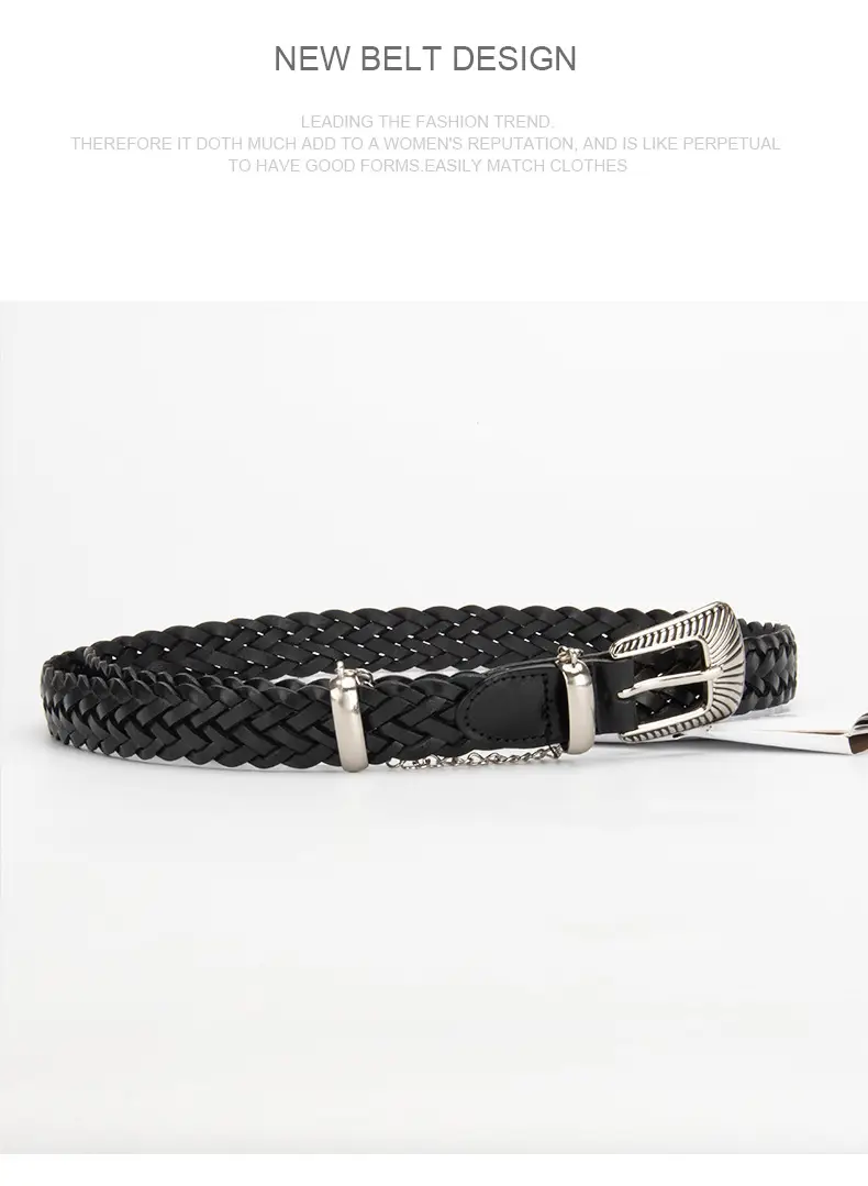 Women's Black Braided Belt with Joker Pin Buckle — feature 9