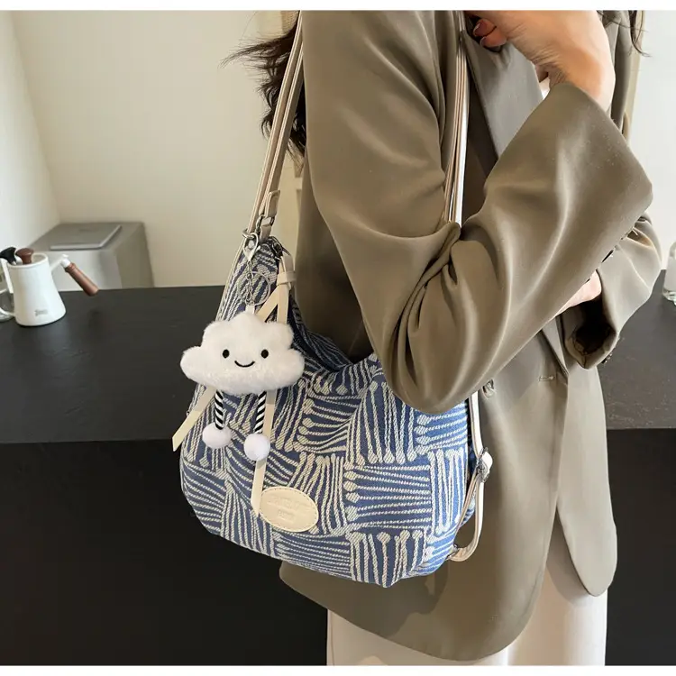 Women's Fashionable Striped Backpack with Cute Bear Charm — feature 18