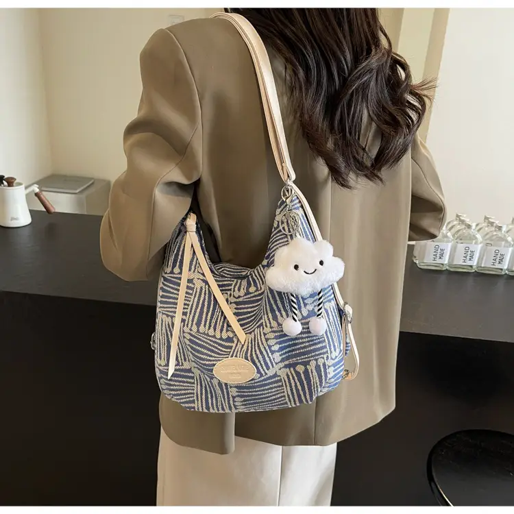 Women's Fashionable Striped Backpack with Cute Bear Charm — feature 19