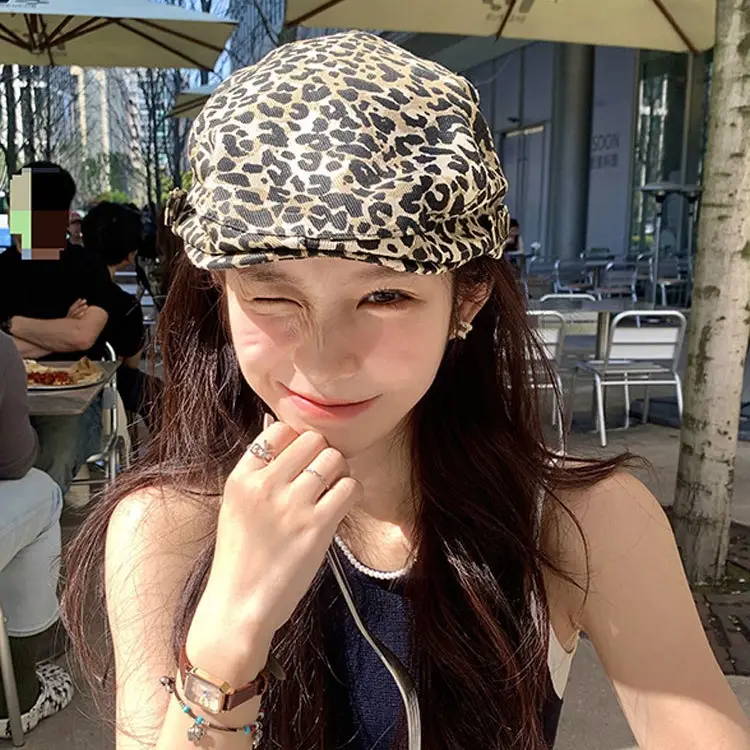 Leopard Print Forward Hat for Women Retro Face Show - Image 2