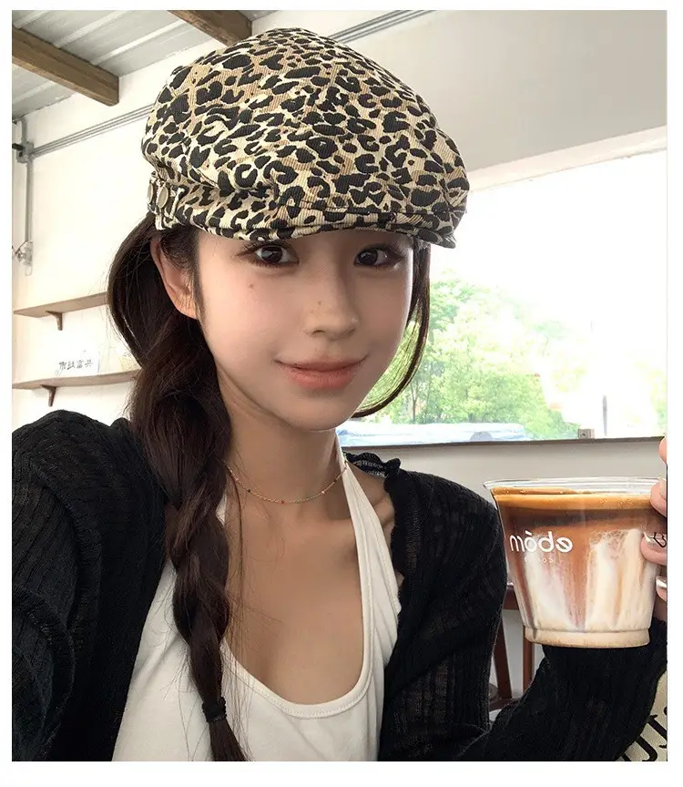 Leopard Print Forward Hat for Women Retro Face Show — feature 10