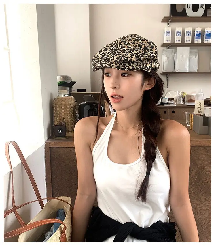 Leopard Print Forward Hat for Women Retro Face Show — feature 11