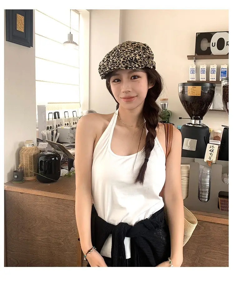 Leopard Print Forward Hat for Women Retro Face Show — feature 12