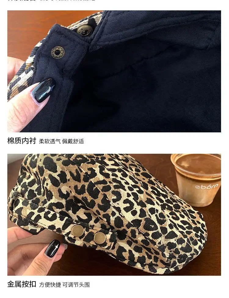 Leopard Print Forward Hat for Women Retro Face Show — feature 6