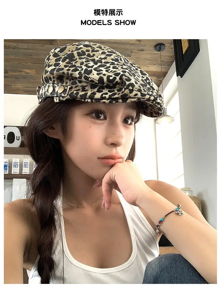 Leopard Print Forward Hat for Women Retro Face Show — feature 7