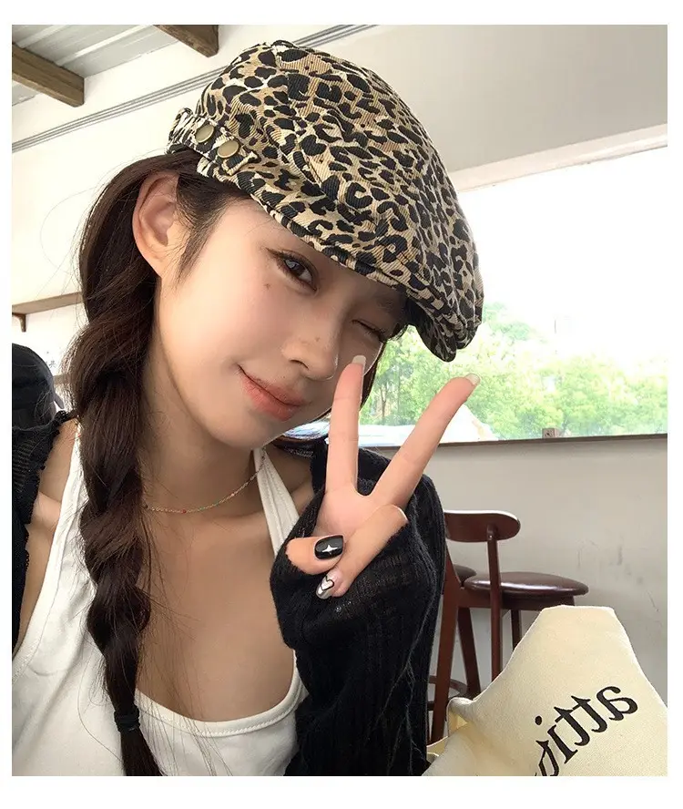 Leopard Print Forward Hat for Women Retro Face Show — feature 9