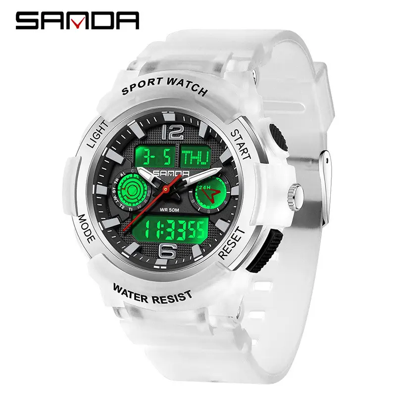 Sanda Sport Watch White Rose Gold 3-Time Zone Waterproof