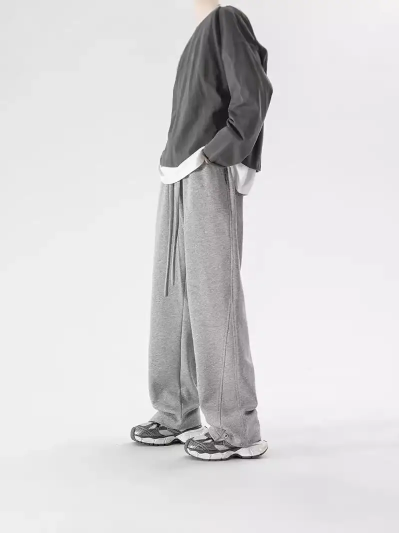 Men's Grey Straight Leg Sweatpants Spring Autumn Loose Fit - Image 4