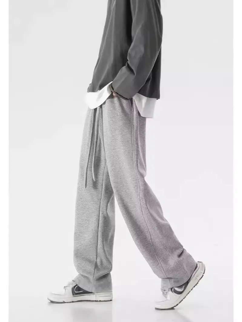 Men's Grey Straight Leg Sweatpants Spring Autumn Loose Fit - Image 7