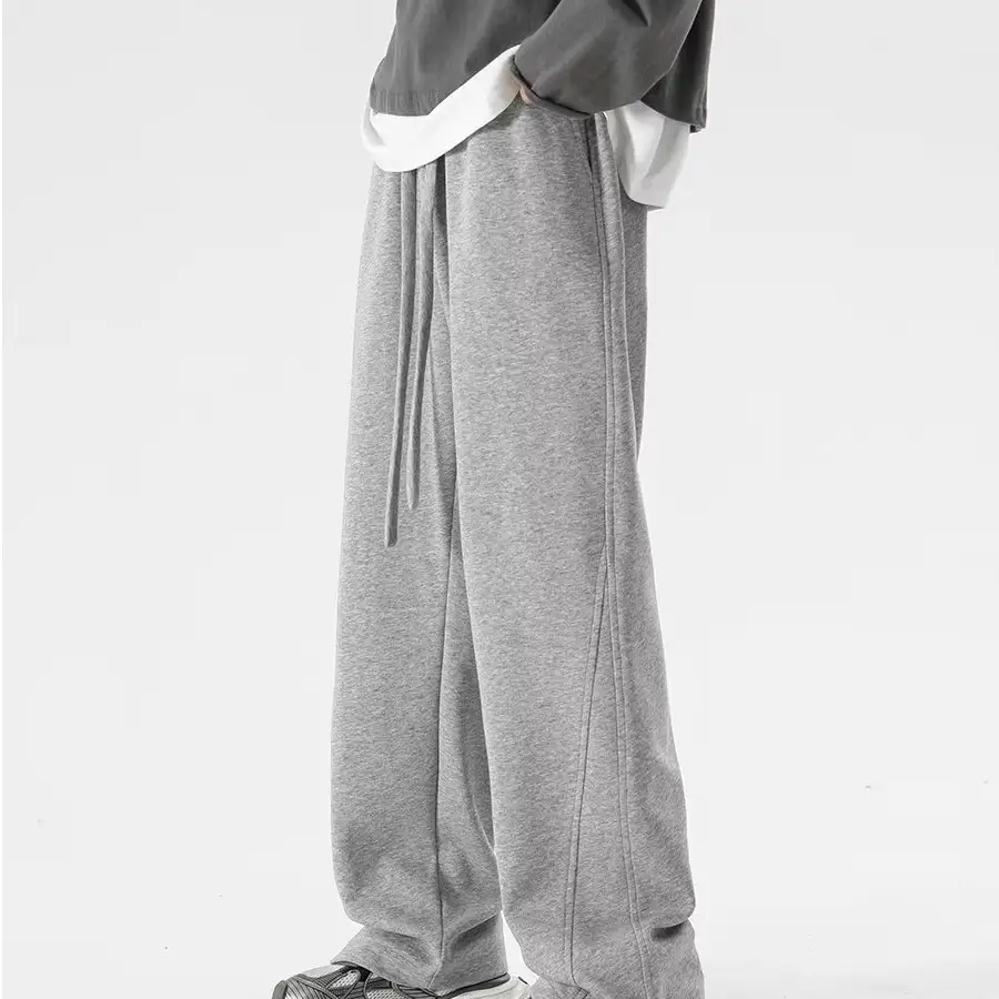 Men's Grey Straight Leg Sweatpants Spring Autumn Loose Fit — feature 14
