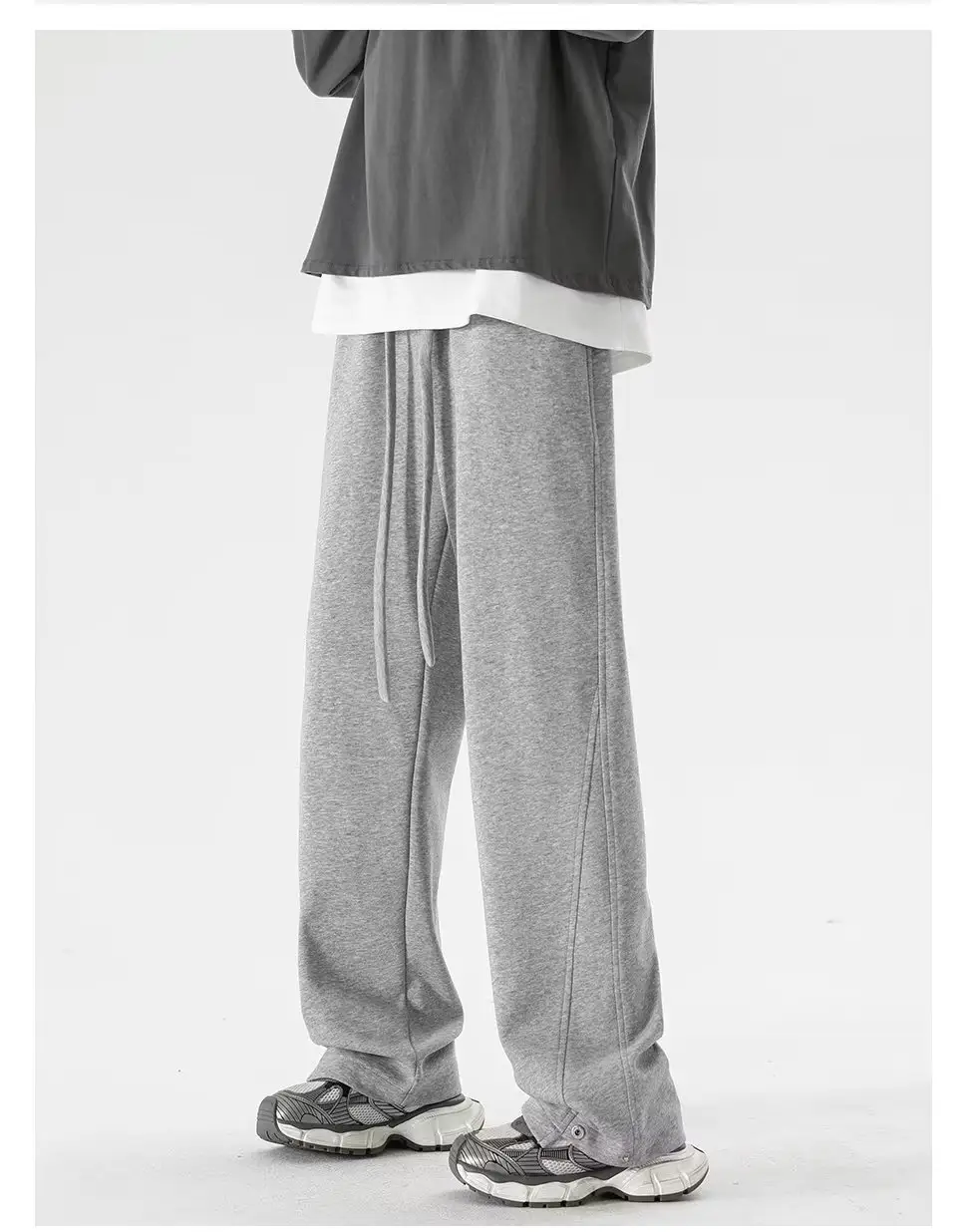 Men's Grey Straight Leg Sweatpants Spring Autumn Loose Fit — feature 17