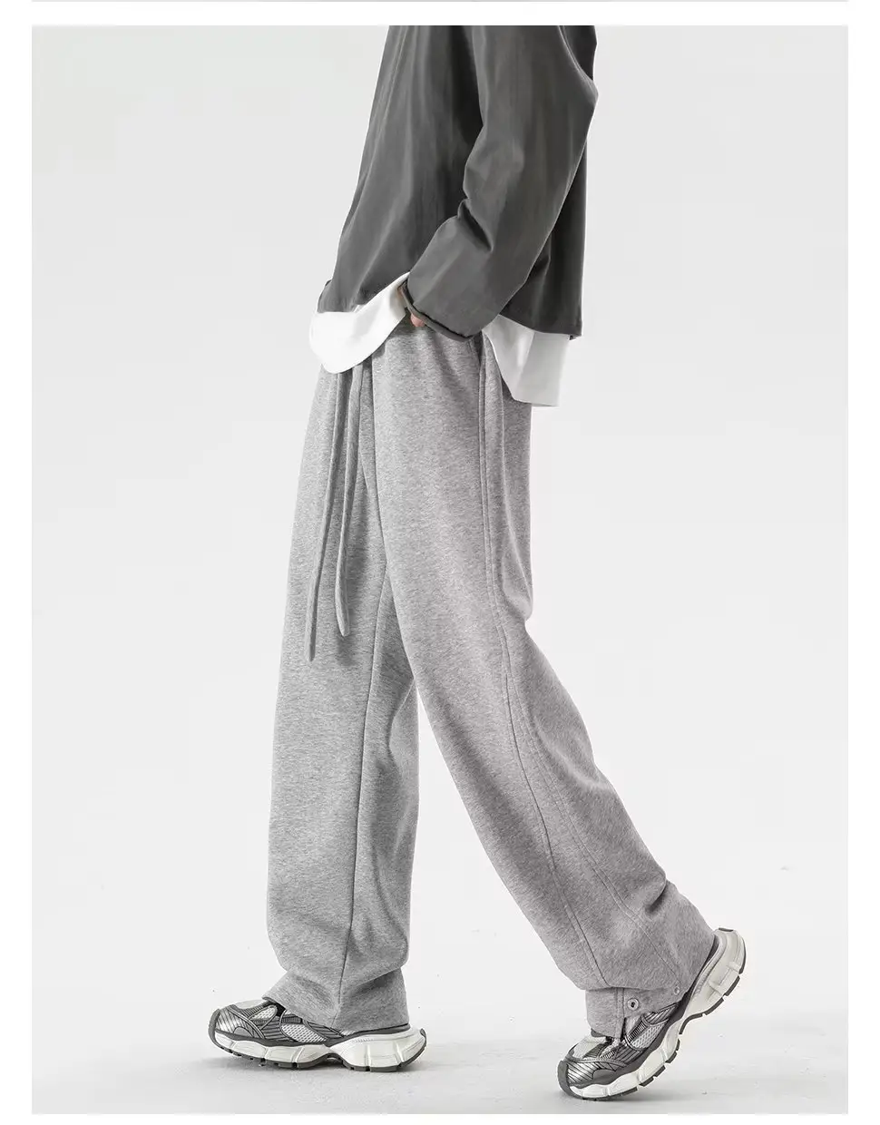 Men's Grey Straight Leg Sweatpants Spring Autumn Loose Fit — feature 18
