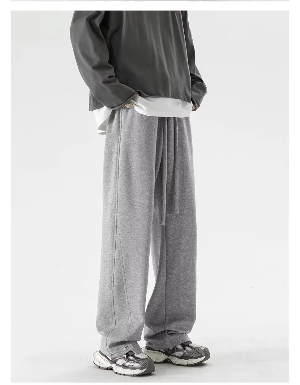 Men's Grey Straight Leg Sweatpants Spring Autumn Loose Fit — feature 19