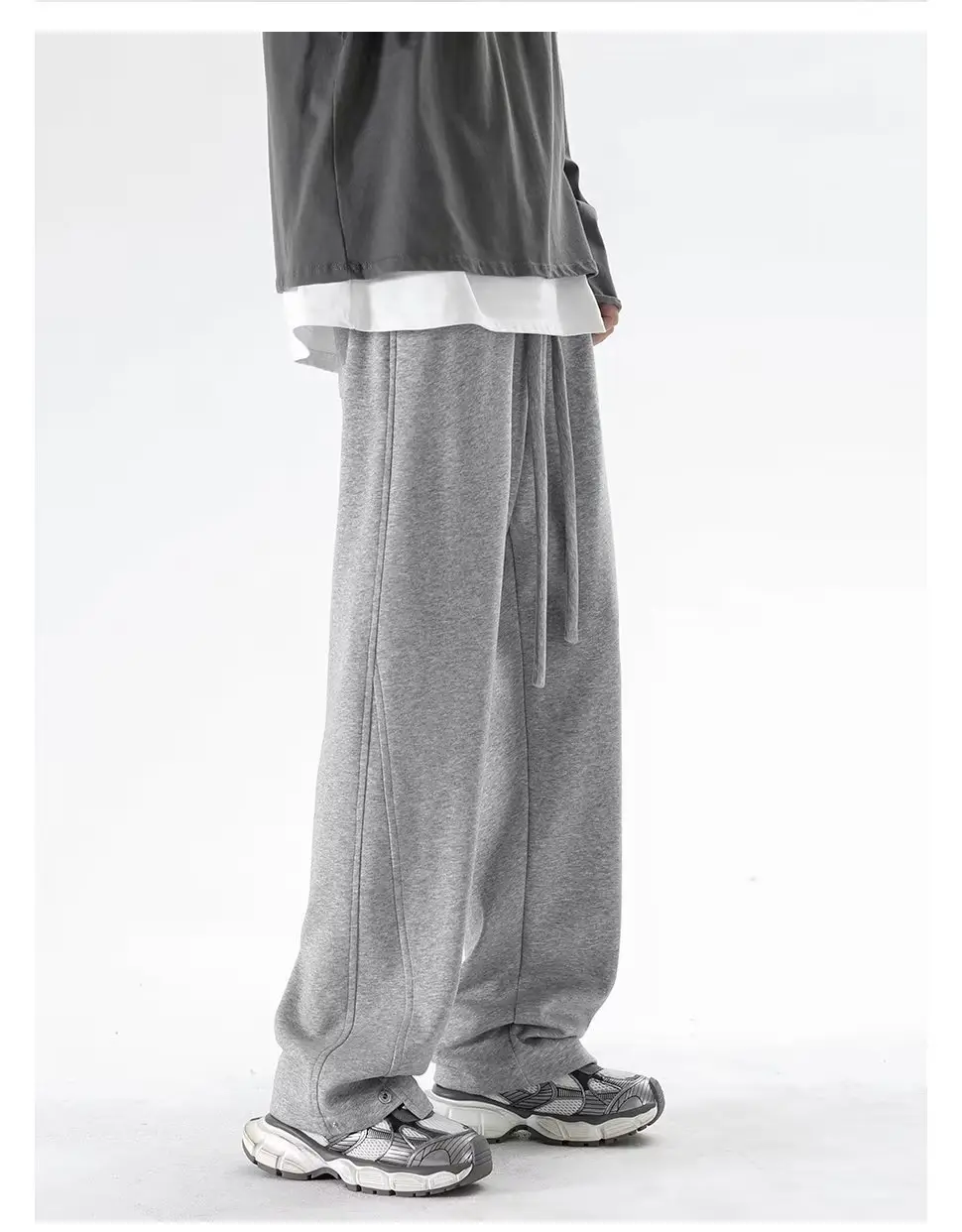 Men's Grey Straight Leg Sweatpants Spring Autumn Loose Fit — feature 21