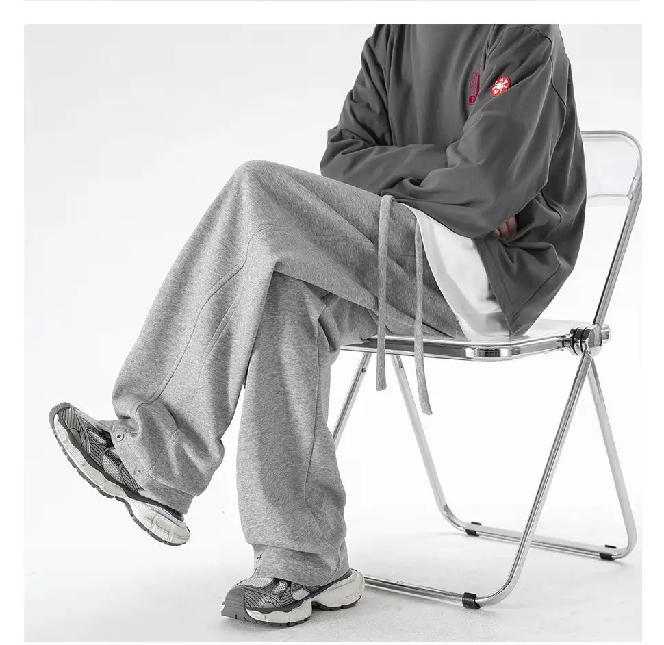 Men's Grey Straight Leg Sweatpants Spring Autumn Loose Fit — feature 22