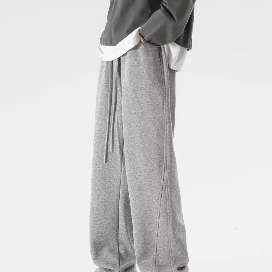Men's Grey Straight Leg Sweatpants Spring Autumn Loose Fit — feature 7