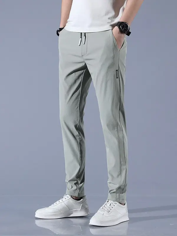 Men's Ice Silk Slim Fit Pants Grey - Image 11