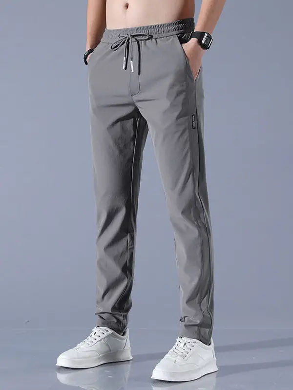 Men's Ice Silk Slim Fit Pants Grey - Image 12