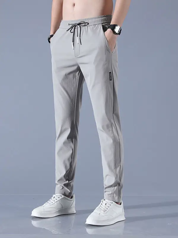 Men's Ice Silk Slim Fit Pants Grey - Image 13