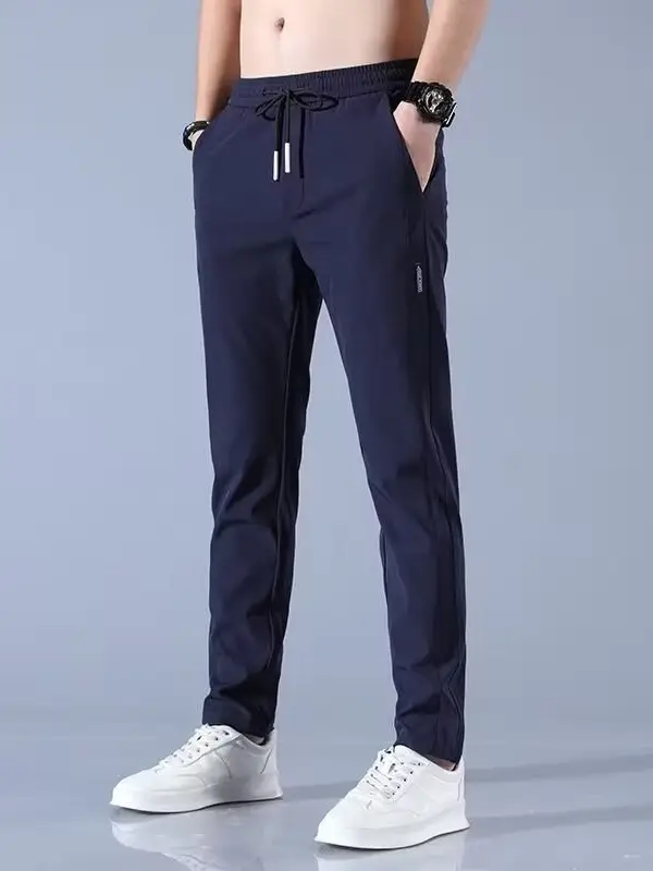 Men's Ice Silk Slim Fit Pants Grey - Image 14