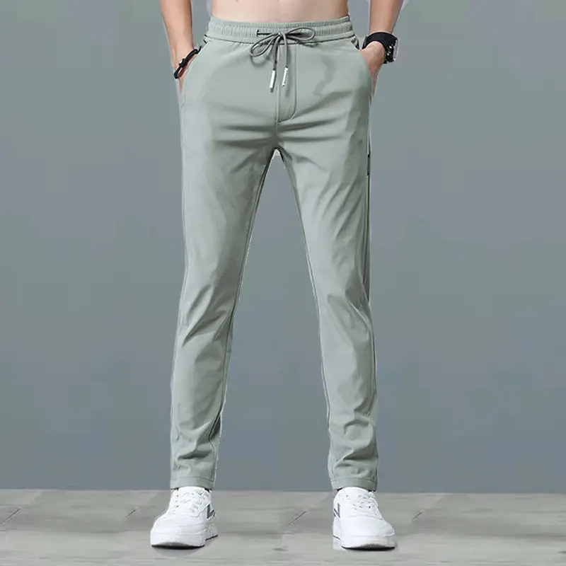 Men's Ice Silk Slim Fit Pants Grey - Image 4