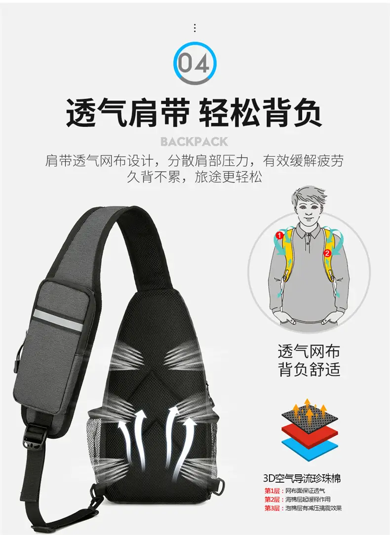 Black Large Capacity Crossbody Bag for Men — feature 11
