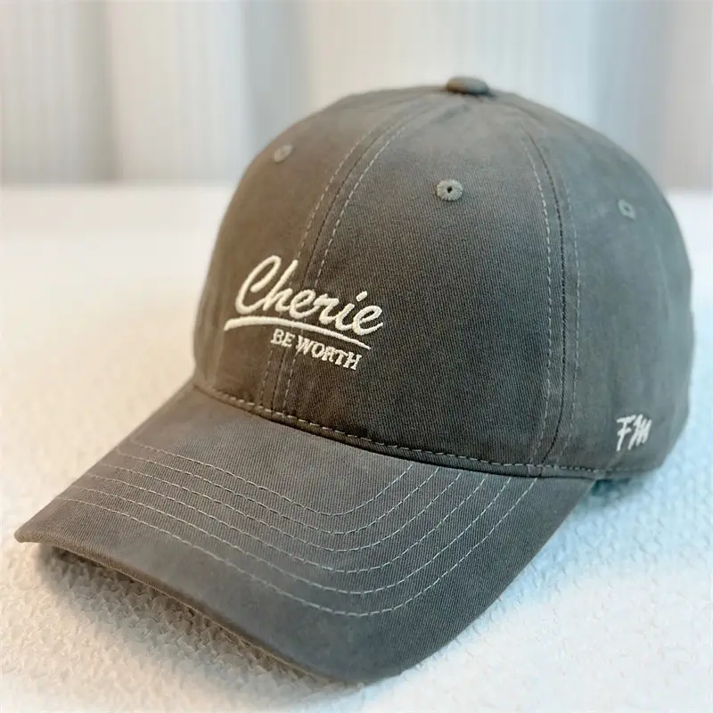 Women's Grey Cherie Embroidered Cap - Image 5